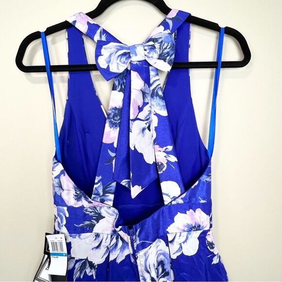 NWT City Studio Blue Floral Pocketed Formal Full Length Fit & Flare Gown 9 - Picture 9 of 12